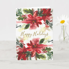 Cartão Poinsettias Aquarela Pintadas à Mão