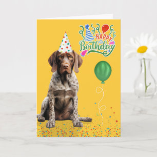Cartão Pointer Dog em um Chapéu de Festa em Aniversário A