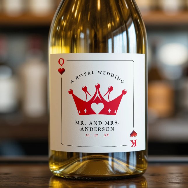 Cartão Poker do Rei e Rainha dos Corações do Casin (King & Queen of Hearts Casino Poker Card Sparkling Wine Label
)