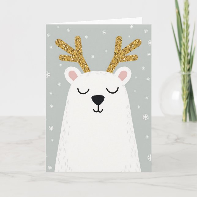 Cartão Polar Bear Reindeer Christmas Card (Frente)