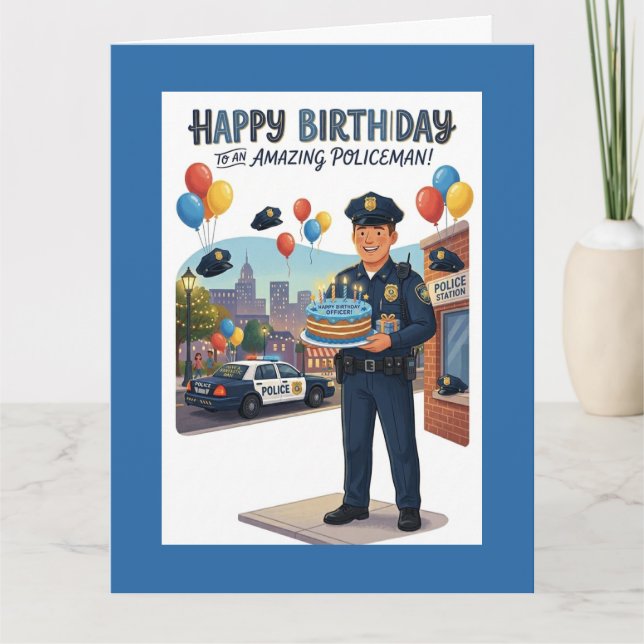 Cartão Policeman's Birthday (Frente)