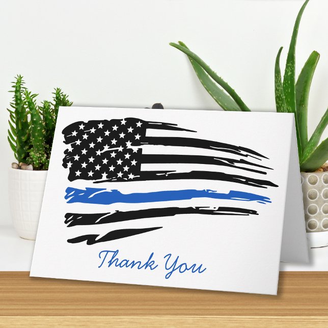 Cartão Polícia Thin Blue Line Bandeira Americana Obrigado (Criador carregado)