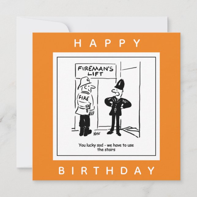 Cartão Policial e Bombeiro - Cartoon de Levante do Homem  (Frente)