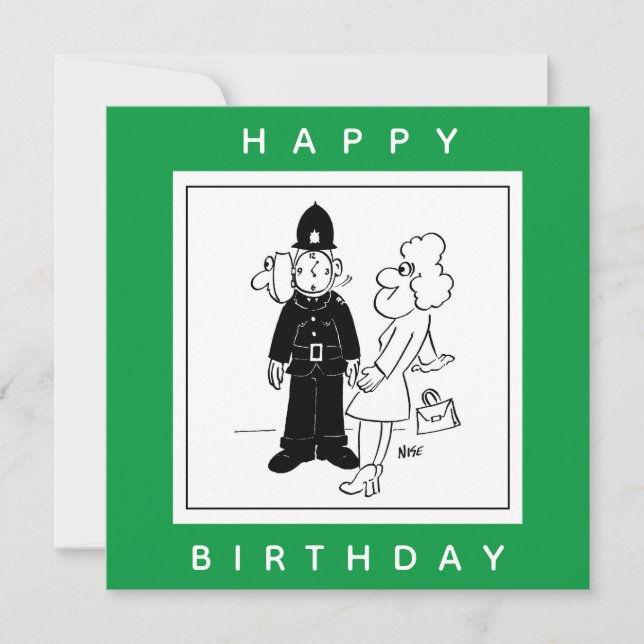 Cartão Policial tem Cartoon de Cara de Relógio. (Frente)