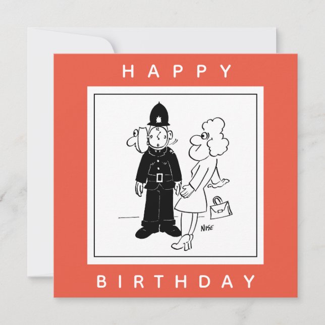 Cartão Policial tem Cartoon de Cara de Relógio. (Frente)