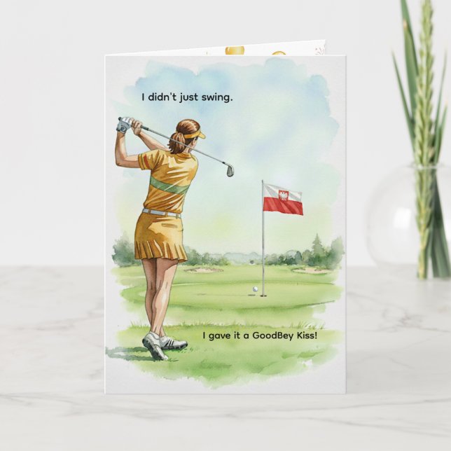 Cartão Polish Golfer Birthday Card, Retro Lady, Poland (Frente)