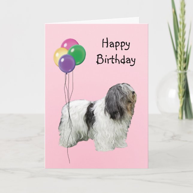 Cartão Polish Lowland Sheepdog, Birthday Balloons (Frente)