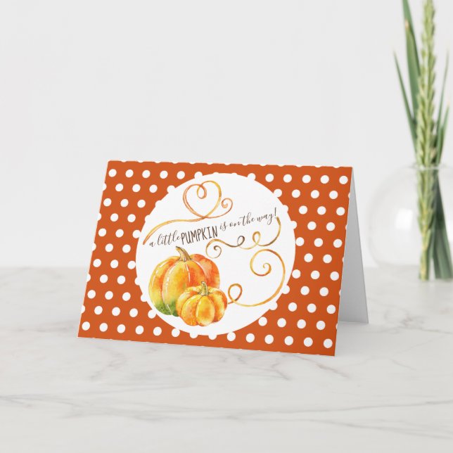 Cartão Polkadot Pumpkin Fall Orange Baby Announing (Frente)