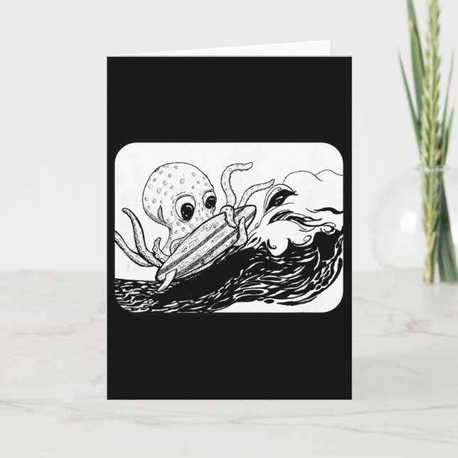 Cartão Polvo de Surf Preto e Branco  (Frente)