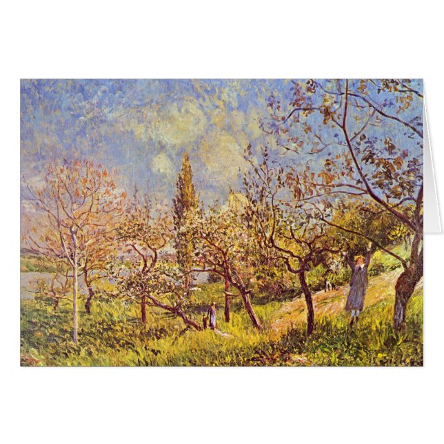 Cartão Pomar de Alfred Sisley no primavera (Frente horizontal)