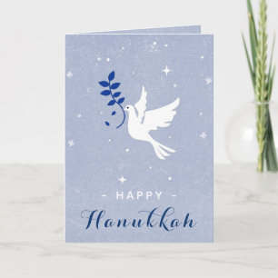 Cartão Pomba Branca Feliz Hanukkah Faíscas & Flocos de Ne