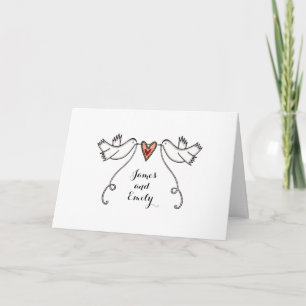 Cartão Pombas Brancas e Casamento Coração de Amor