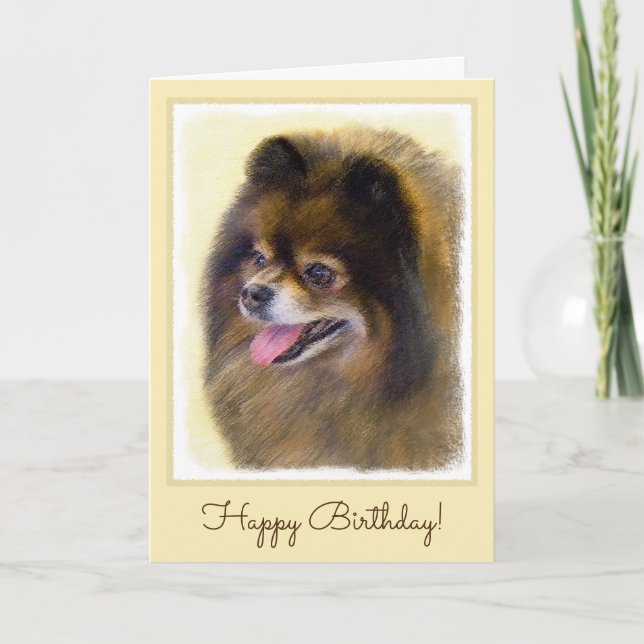 Cartão Pomeranian Black and Tan Painting Original Dog Art (Frente)
