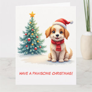 Cartão Pompa-branca e árvore de Natal ilustradas