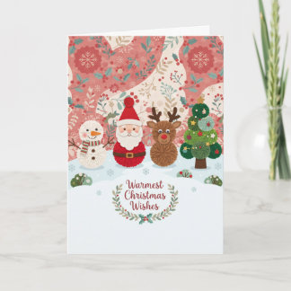 Cartão Pompom Snowman Santa Reindeer & Tree Christmas