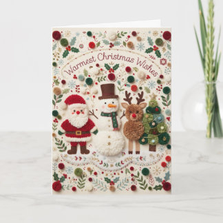 Cartão Pompom Snowman Santa Reindeer & Tree Christmas
