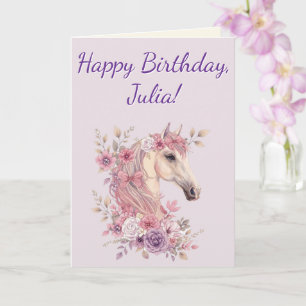 Cartão Pôneis Bonitos e Pétalas Personalizáveis Cavalo
