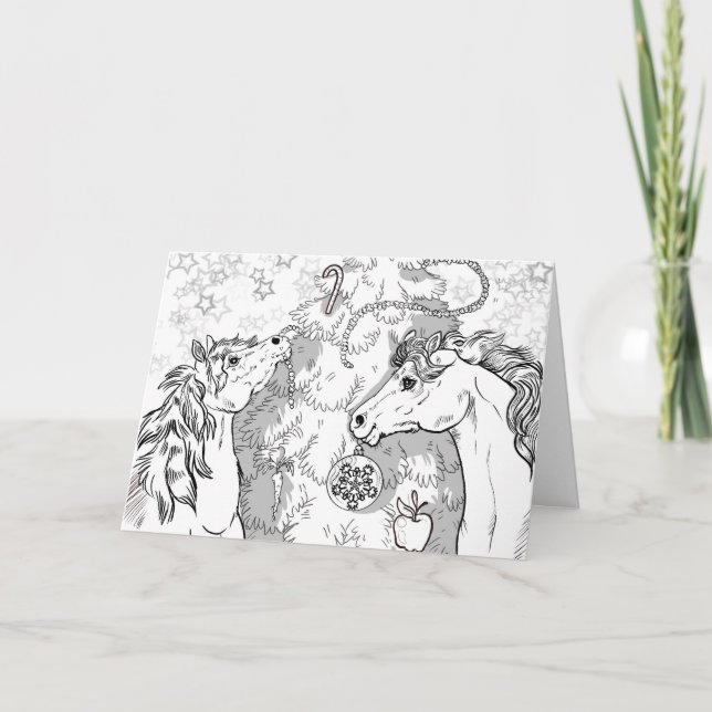 Cartão Pôneis de Natal para Colorir (Frente)