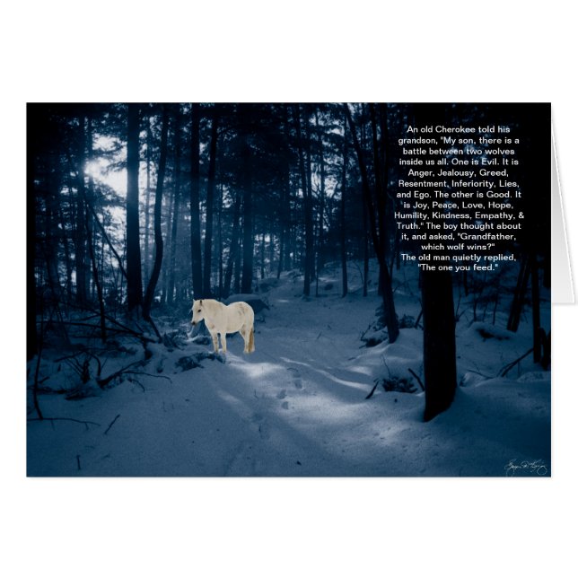 Cartão Pôneo Espírito numa Madeira Azul (Frente Horizontal)