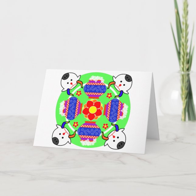 Cartão Pongal Pot and Cow Kolam Greeting Card (Frente)