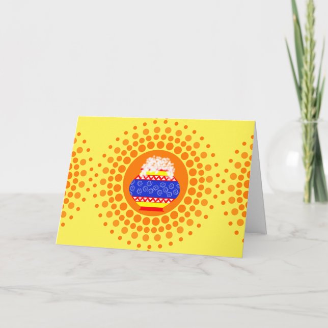Cartão Pongal Pot and Sun Design Greeting Card (Frente)