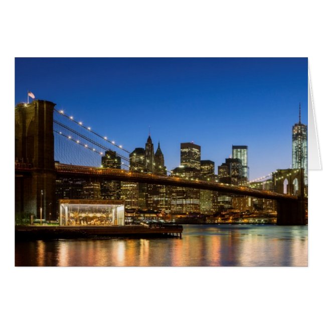 Cartão Ponte de Manhattan e Brooklyn ao anoitecer (Frente Horizontal)