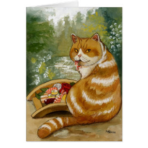 Cartão Ponte enevoada do gato do sushi