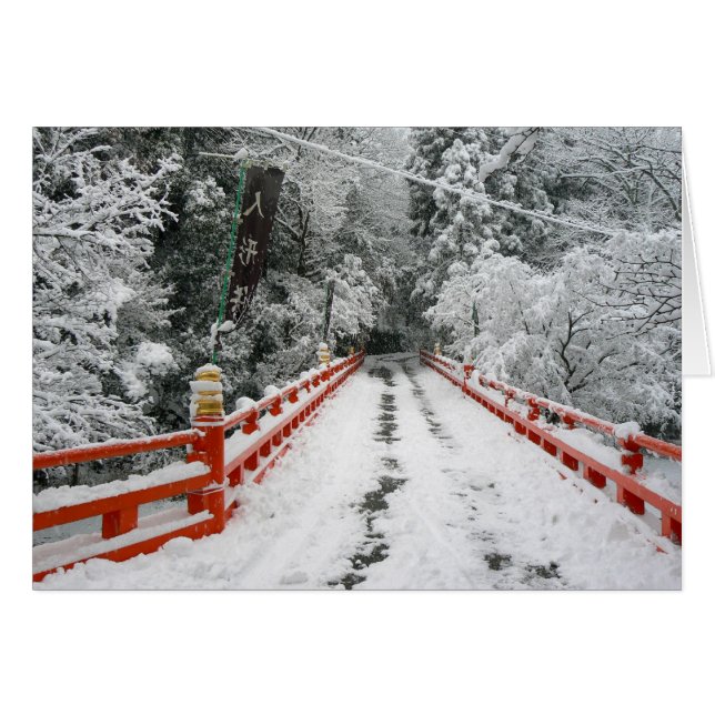 Cartão Ponte Red Japonesa em Neve (Frente Horizontal)