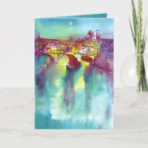 Cartão PONTE VECCHIO Florença à Noite Aquarela