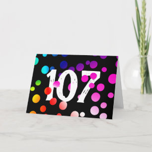 Cartão Pontos de Arco-íris no 107º Aniversário em Preto