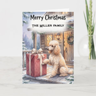 Cartão Poodle Aconchegante & Presente Vermelho Natal na F
