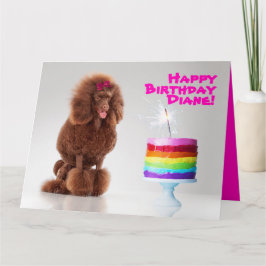 Cartão Poodle and Rainbow Cake with Sparkler Birthday