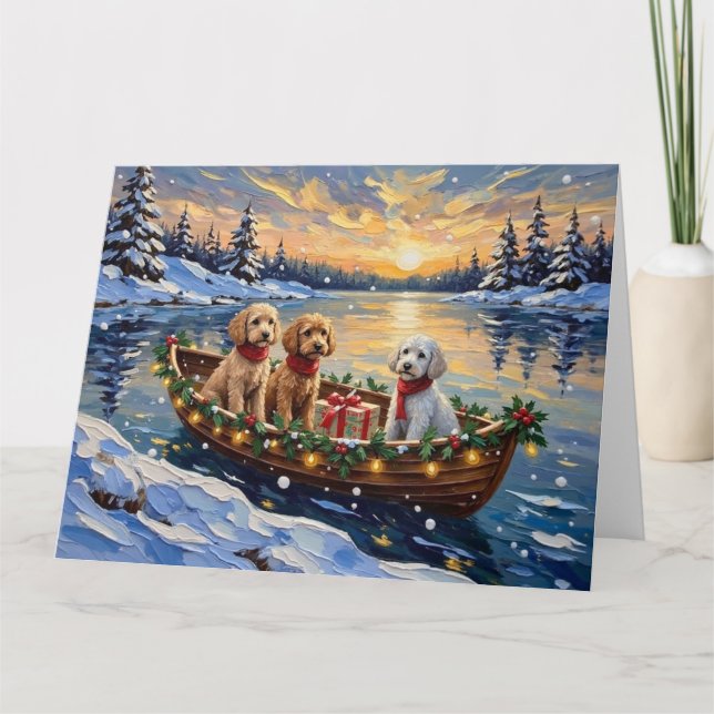 Cartão Poodle Christmas Boat Holiday (Frente)
