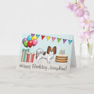 Cartão Poodle de Pelo Vermelho Papillon Feliz Aniversário