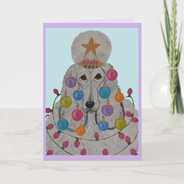 Cartão Poodle Decorado para o Natal (Frente)