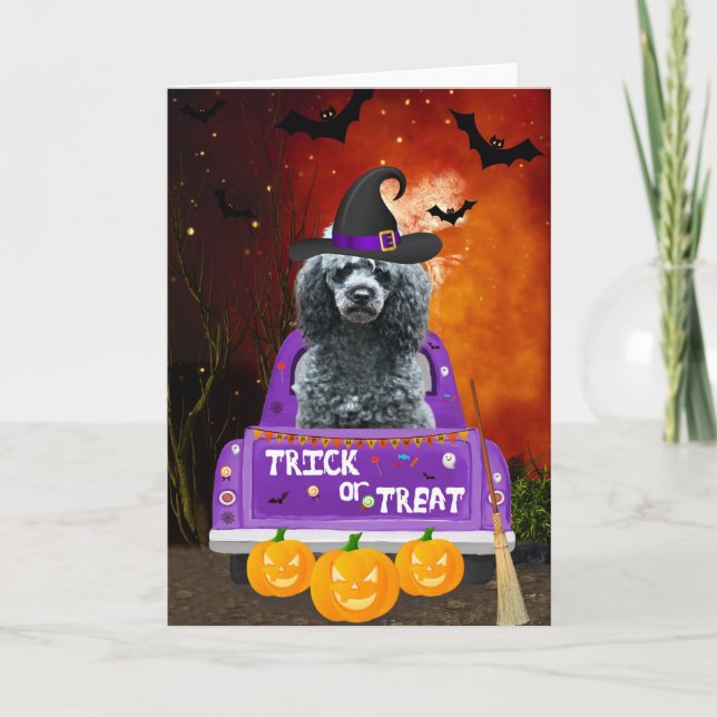 Cartão Poodle Dog em Halloween Truck (Frente)