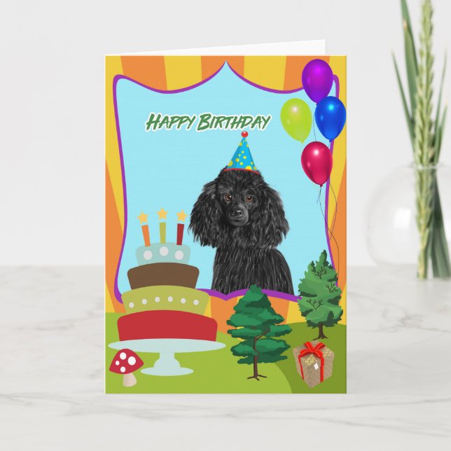 Cartão Poodle Dog Feliz Aniversário (Frente)