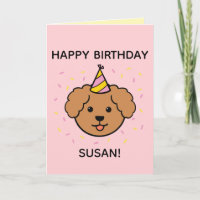 Poodle Dog | Folha de Aniversário Rosa e Amarelo