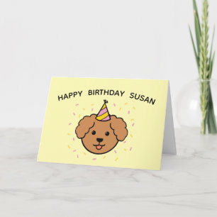 Cartão Poodle Dog   Folha de Aniversário Rosa e Amarelo