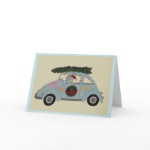 Poodle em Carro Hippie no Natal