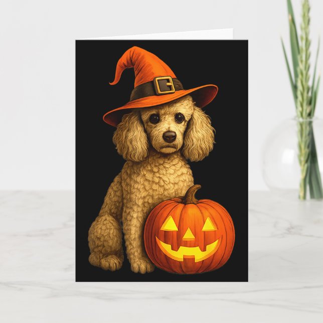 Cartão Poodle Halloween Pumpkin Witch Hat Dog Art Family  (Frente)