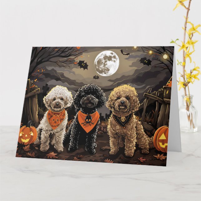 Cartão Poodle Halloween Spooky (Flor Amarela)