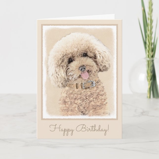 Cartão Poodle Miniature Toy Apricot Cream Brown Dog Art (Frente)