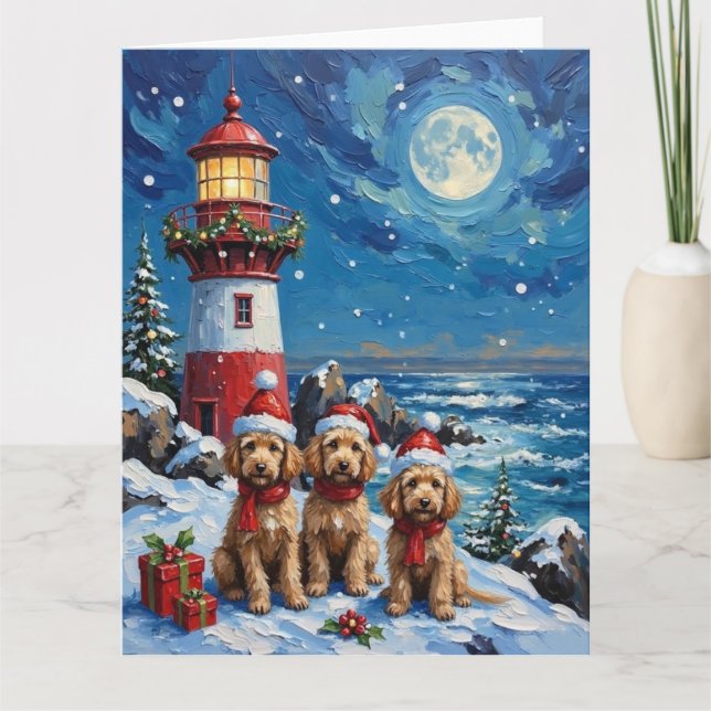 Cartão Poodle Natal Farol Férias (Frente)
