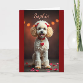 Cartão Poodle Portrait with Heart Bows Valentine's Day