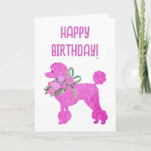 Cartão Poodle Rosa Personalizado Aniversário