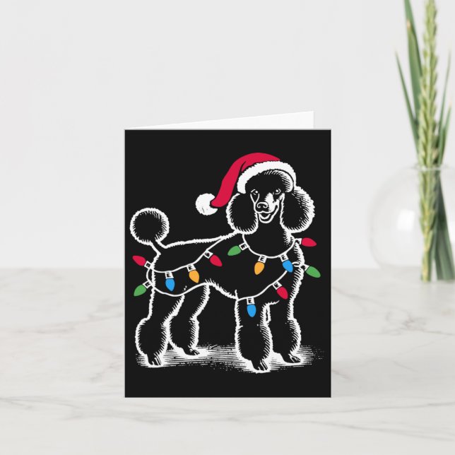 Cartão Poodle Standard Christmas Luz Santa Hat Xmas D (Frente)