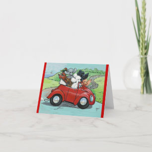 Cartão Poodles em Vintage Red Convertible