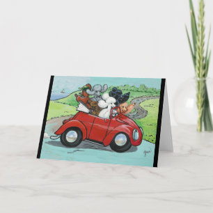 Cartão Poodles em Vintage Red Convertible