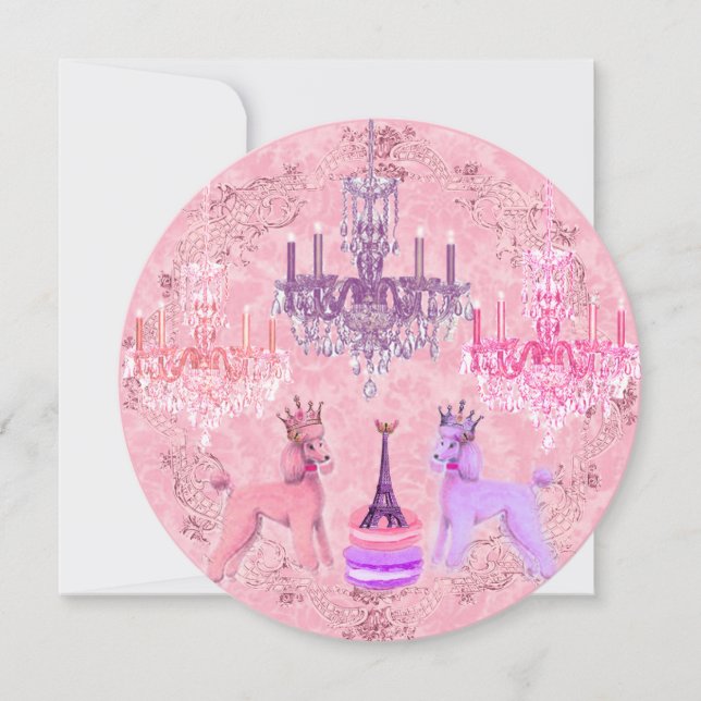 Cartão Poodles, Macarons e a Torre Eiffel (Frente)